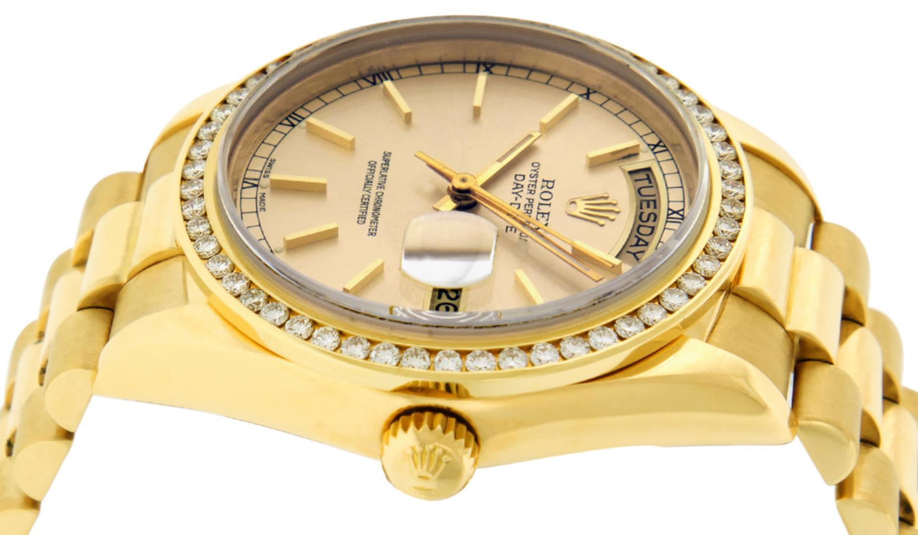 Rolex Men's 18K Yellow Gold Champagne Index Diamond Day Date President Wristwatch