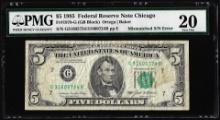 1985 $5 Federal Reserve Note Mismatched Serial Number Error Fr.1978-G PMG Very Fine 20