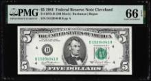 1981 $5 Federal Reserve Note Cleveland Fr.1976-D PMG Gem Uncirculated 66EPQ