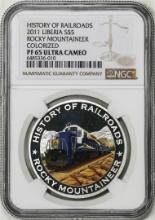 2011 Liberia $5 History of Railroads Rocky Mountaineer Coin NGC PF65 Ultra Cameo