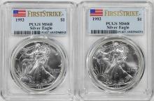 Lot of (2) 1993 $1 American Silver Eagle Coin PCGS MS68 First Strikes