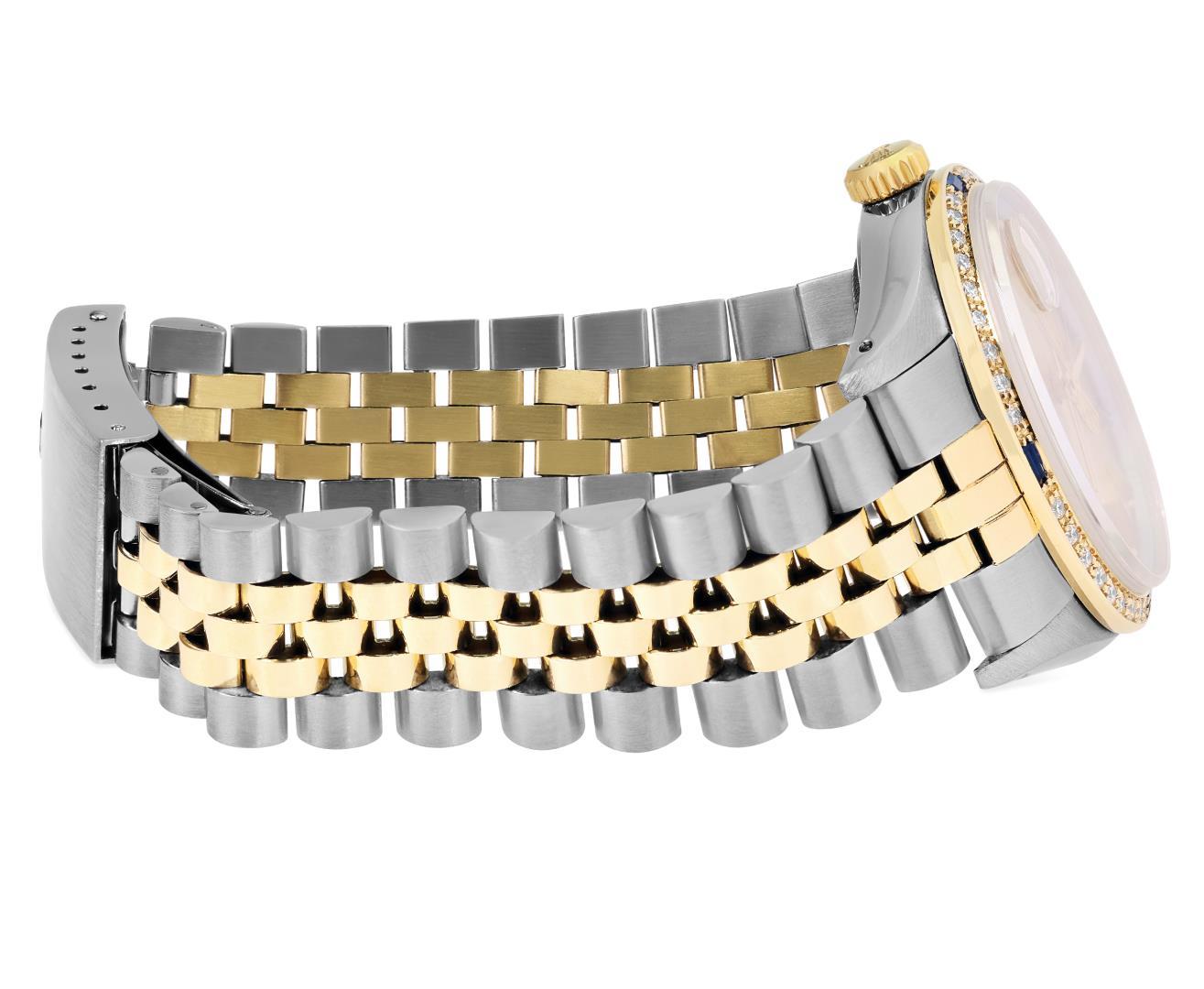Rolex Mens Two Tone Sapphire and Diamond Datejust Wristwatch With Rolex Box