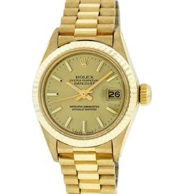 Rolex Ladies 18K Yellow Gold Champagne Index President Wristwatch