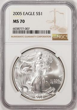2005 $1 American Silver Eagle Coin NGC MS70