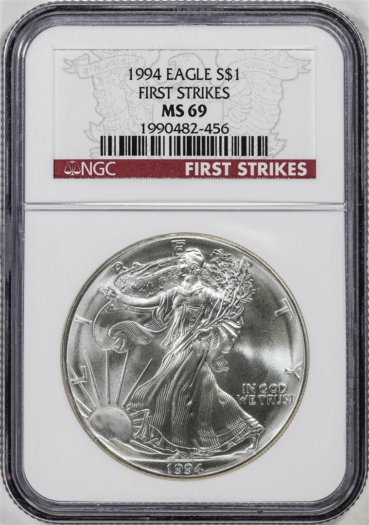 1994 $1 American Silver Eagle Coin NGC MS69 First Strikes