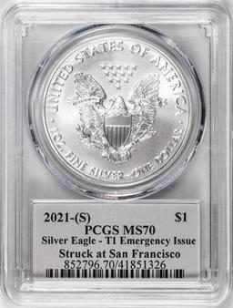 2021-(S) Ty. 1 $1 American Silver Eagle Coin PCGS MS70 Cleveland Signed San Francisco