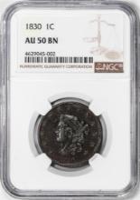1830 Coronet Head Large Cent Coin NGC AU50BN