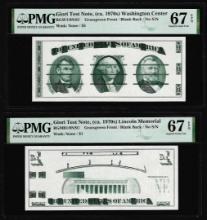 Set of Giori Test Note Washington & Lincoln Memorial PMG Superb Gem Unc 67EPQ