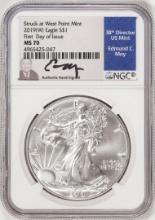 2019(W) $1 American Silver Eagle Coin NGC MS70 FDOI Moy Signature West Point Mint