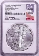 2020-(P) $1 American Silver Eagle Coin NGC MS70 FDOI Mercanti Emergency Philadelphia