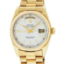 Rolex Men's 18K Yellow Gold Silver Index Day Date President Wristwatch