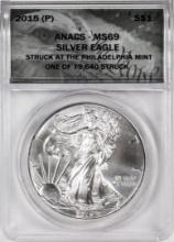 2015-(P) $1 American Silver Eagle Coin ANACS MS69 Philadelphia Mint