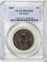 1817 13 Stars Coronet Head Large Cent Coin PCGS MS62BN