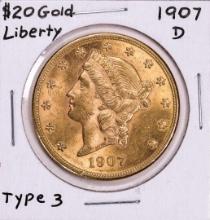 1907-D $20 Liberty Head Double Eagle Gold Coin