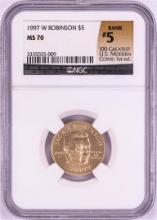 1997-W $5 Robinson Commemorative Gold Coin NGC MS70