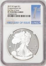 2019-W $1 American Silver Eagle Coin NGC PF70 Ultra Cameo FDOI Congratulations Set