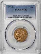 1911 $5 Indian Head Half Eagle Coin PCGS AU53