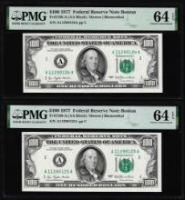 (2) Consecutive $100 Federal Reserve Notes Fr.2168-A PMG Choice Uncirculated 64EPQ