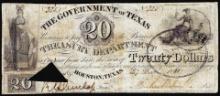 1838 $20 The Government of Texas Houston, TX Obsolete Bank Note Cut Canceled