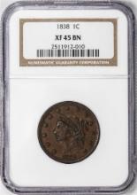 1838 Coronet Head Large Cent Coin NGC XF45BN
