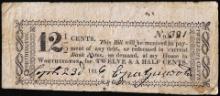 September 23, 1816 12 1/2 cents Ezra Griswold Worthington, Oh Obsolete Note