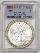 1999 $1 American Silver Eagle Coin PCGS MS68 First Strike