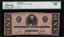 1862 $1 Confederate States of America Note T-55 Legacy Choice About New 55