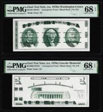 Set of Giori Test Note Washington & Lincoln Memorial PMG Superb Gem Unc 68EPQ