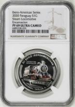 2020 Paraguay 1 Guarani Steam Locomotive Trains Silver Coin NGC PF69 Ultra Cameo