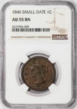 1846 Small Date Coronet Head Large Cent Coin NGC AU55BN