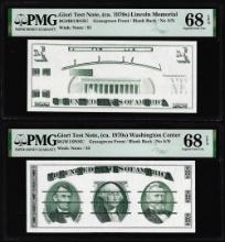 Set of Giori Test Note Washington & Lincoln Memorial PMG Superb Gem Unc. 68EPQ
