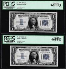 Lot of (2) Consecutive 1934 $1 Silver Certificate Notes FR.1606 PCGS 66PPQ Gem New