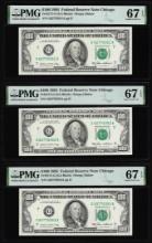 (3) Consecutive 1985 $100 Federal Reserve Notes Fr.2171-G PMG Superb Gem Unc 67EPQ