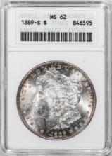 1889-S $1 Morgan Silver Dollar Coin ANACS MS62 Old Soap Box Holder