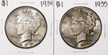Lot of (2) 1934-1935 $1 Peace Silver Dollar Coins