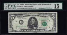 1969A $5 Federal Reserve Note Mismatched Serial Number Error Fr.1970-I PMG Ch. Fine 15