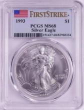 1993 $1 American Silver Eagle Coin PCGS MS68 First Strike