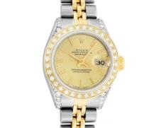 Rolex Ladies Two Tone Champagne Index Diamond Date Wristwatch
