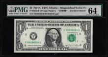 1981A $1 Federal Reserve Note Atlanta Mismatched S/N Error PMG Choice Uncirculated 63