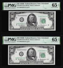 (2) Consecutive 1950B $50 Federal Reserve Notes Fr.2109-D PMG Gem Uncirculated 65EPQ