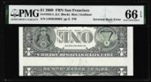 2009 $1 Federal Reserve Note Inverted Back ERROR Fr.1934-L PMG Gem Uncirculated 66EPQ