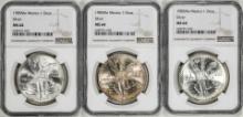 Lot of (3) 1985Mo Mexico 1 Onza Libertad Silver Coins NGC MS64
