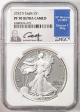 2022-S $1 Proof American Silver Eagle Coin NGC PF70 Ultra Cameo Edmund Moy Signature
