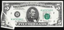 1977A $5 Federal Reserve Note New York Gutter fold Error