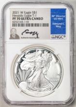 2021-W T-1 $1 Proof Heraldic American Silver Eagle Coin NGC PF70 Ultra Cameo Moy Sig