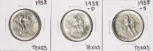 Set of 1938 P/D/S Texas Independence Centennial Commemorative Half Dollar Coins