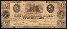 1848 $5 The Lancaster Bank Lancaster, PA Obsolete Note