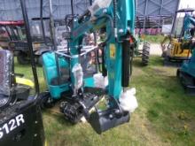 New AGT QK16R Mini-Excavator, Gas Engine, Dozer Blade, Thumb, Lime Green  (
