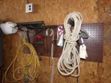 Contents On Wall Near Gray Metal Shelf, Rope, Worklight, Socket Tray, Rags,
