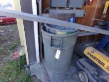 (3) 30 Gal. Rubbermaid Garbage Cans and a Piece of Tin, 16 Gauge, 32'' x 40